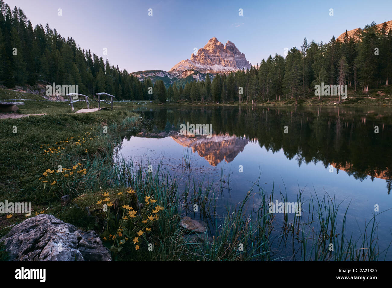 The landscape around lake Antorno (Lago di Antorno). The lake located ...