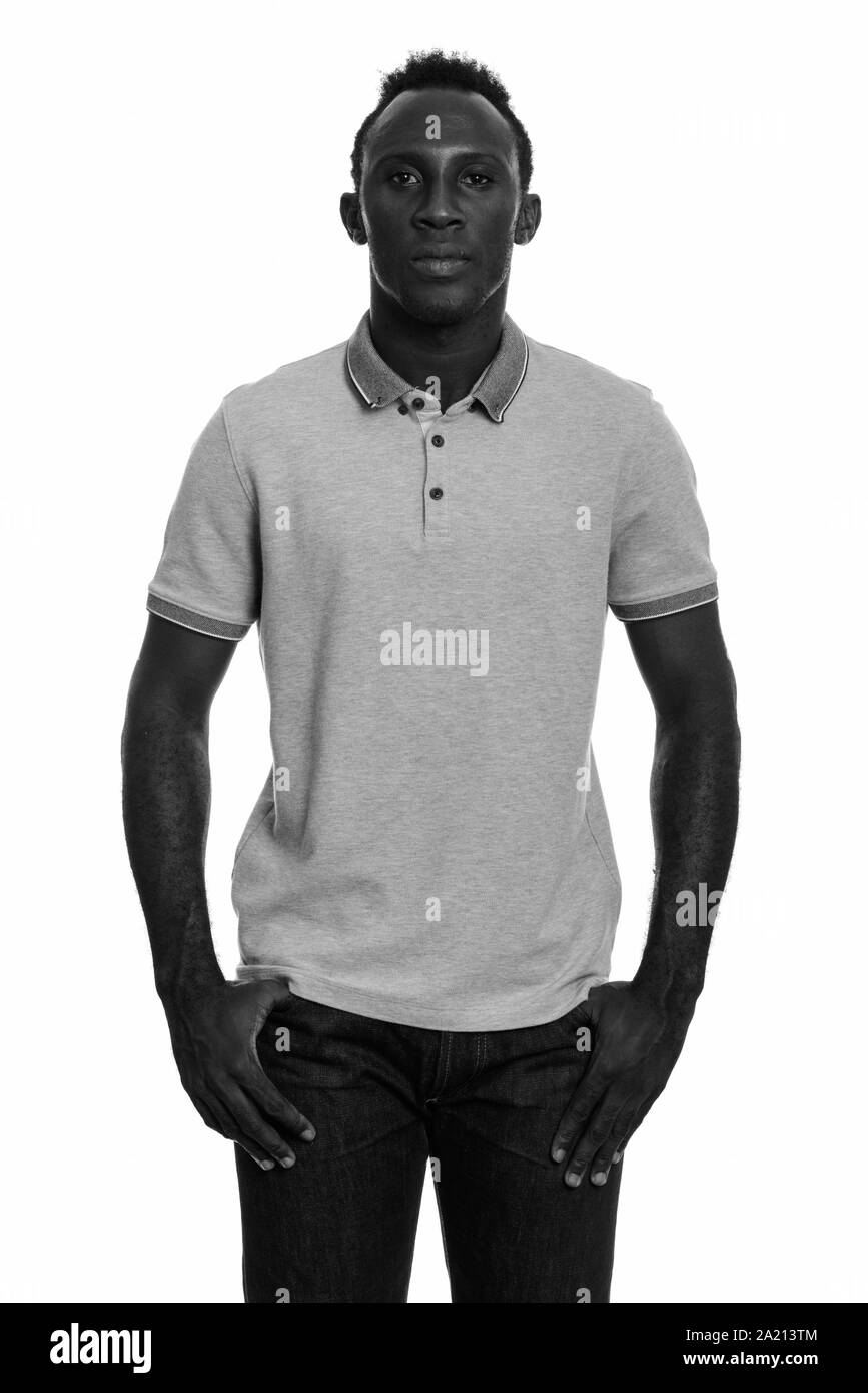 Studio shot of young African man in black and white Stock Photo