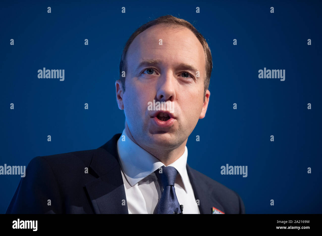 Manchester, UK. 30th Sep, 2019. Matt Hancock, Secretary of State for Health and Social Care and MP for West Suffolk speaks at day two of the Conservative Party Conference in Manchester. Credit: Russell Hart/Alamy Live News Stock Photo