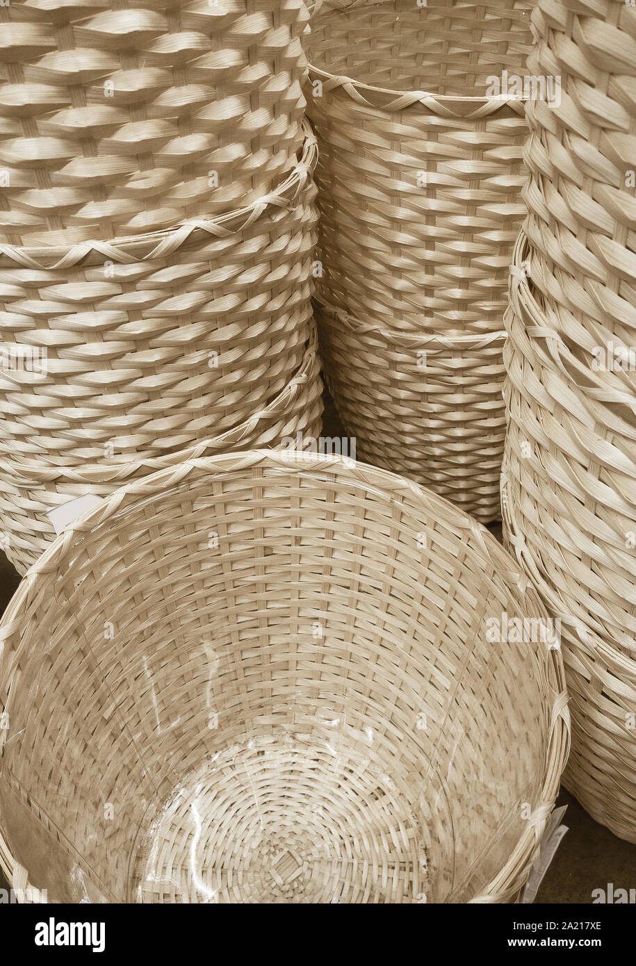 stack of the new wicker baskets Stock Photo