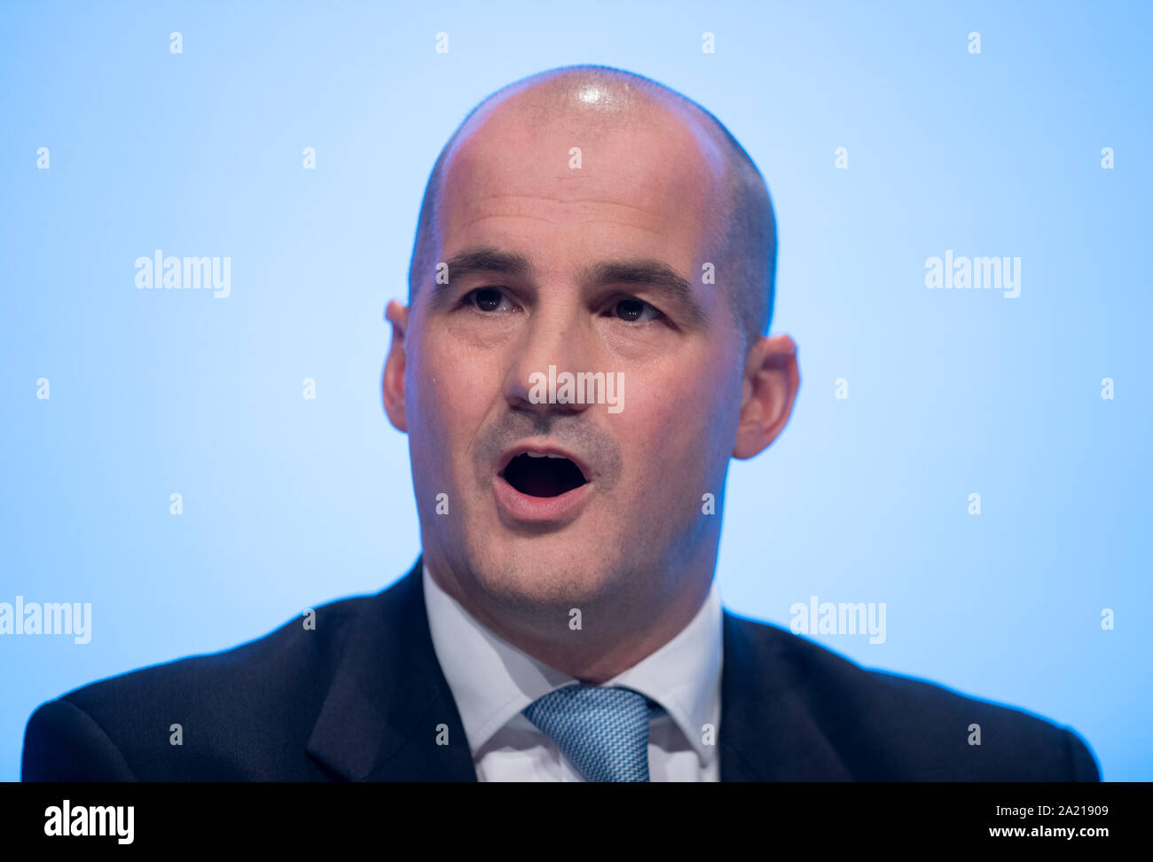 Manchester, UK. 30th Sep, 2019. Jake Berry, Minister of State (Minister for the Northern Powerhouse and Local Growth) and MP for Rossendale and Darwen speaks at day two of the Conservative Party Conference in Manchester. Credit: Russell Hart/Alamy Live News Stock Photo