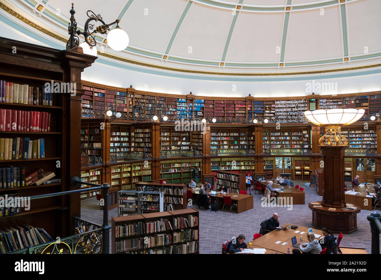 Liverpool Central Library, Liverpool, UK - beautiful traditional wood paneled library Stock Photo