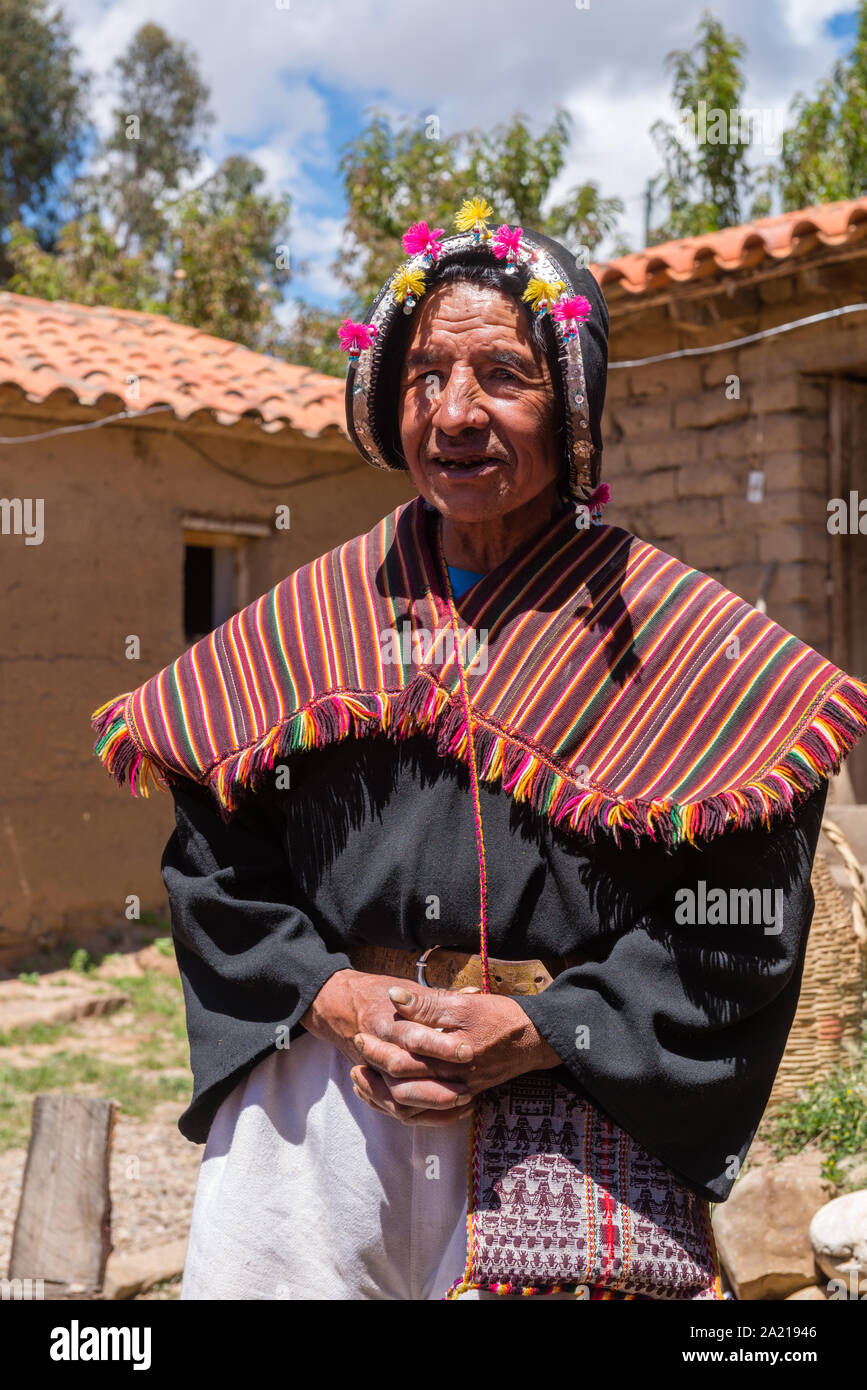 A touristic event in the indigenous village of Puka Puka near Tarabuco, meeting indigenous Quechuan people, Sucre, Bolivia, Latin America Stock Photo