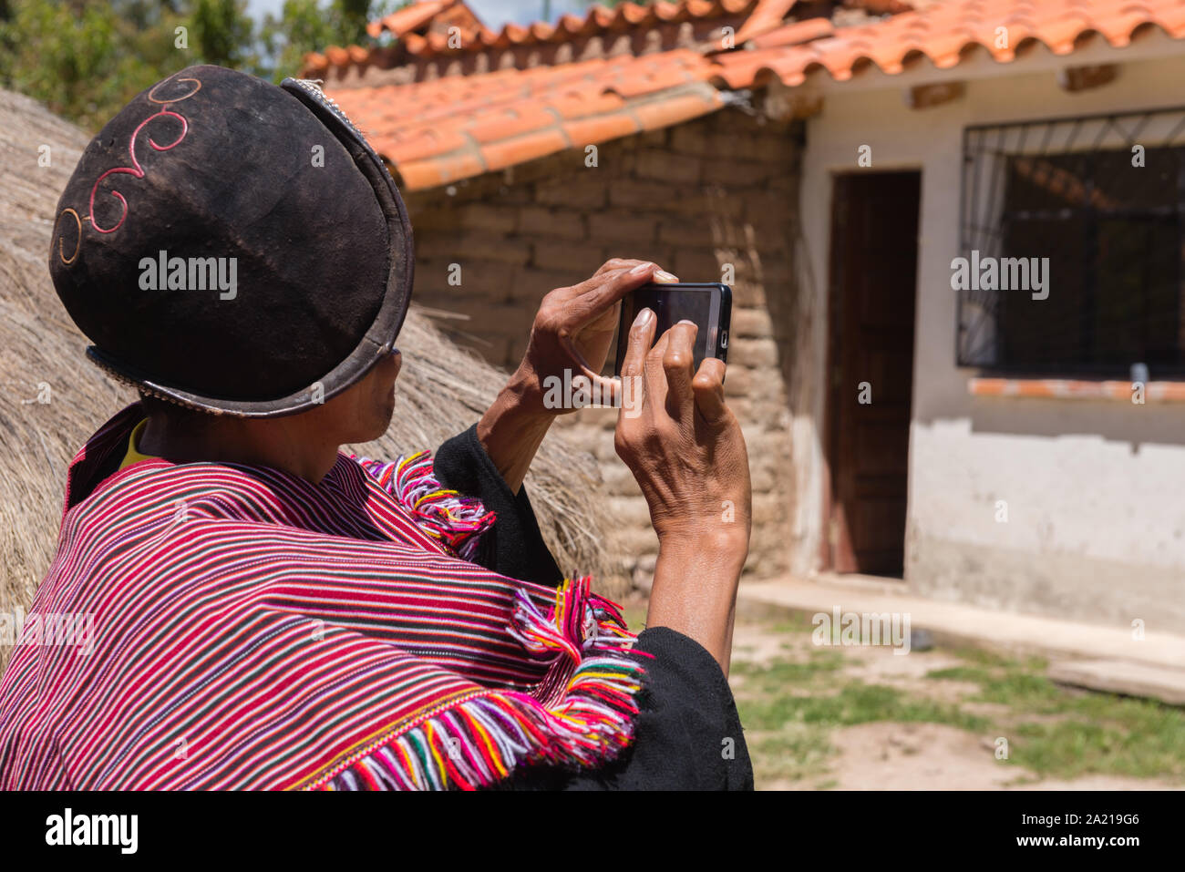 A touristic event in the indigenous village of Puka Puka near Tarabuco, meeting indigenous Quechuan people, Sucre, Bolivia, Latin America Stock Photo