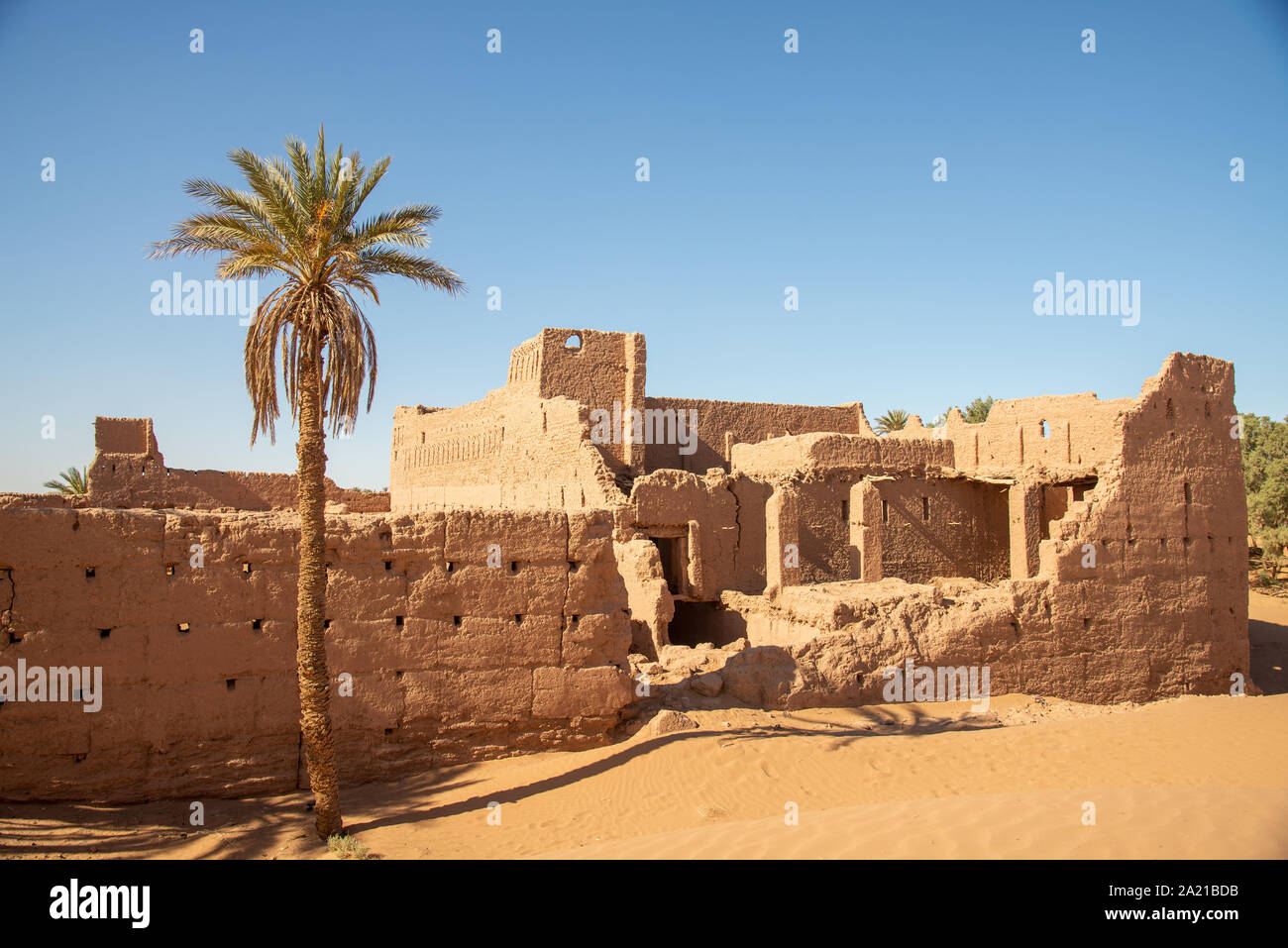 ruin of old casbah Oulad Mhya in desert of Morocco Stock Photo