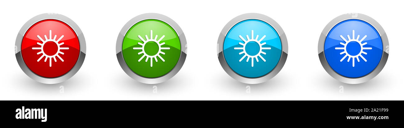 Sun silver metallic glossy icons, set of modern design buttons for web ...