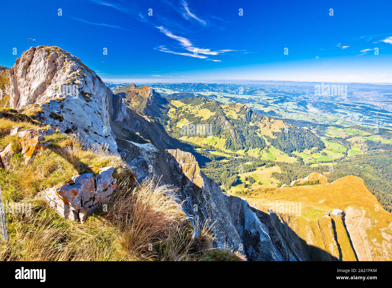 Alps in Switzerland on Pilatus Kulm mountain panoramic view, Swiss landscape Stock Photo