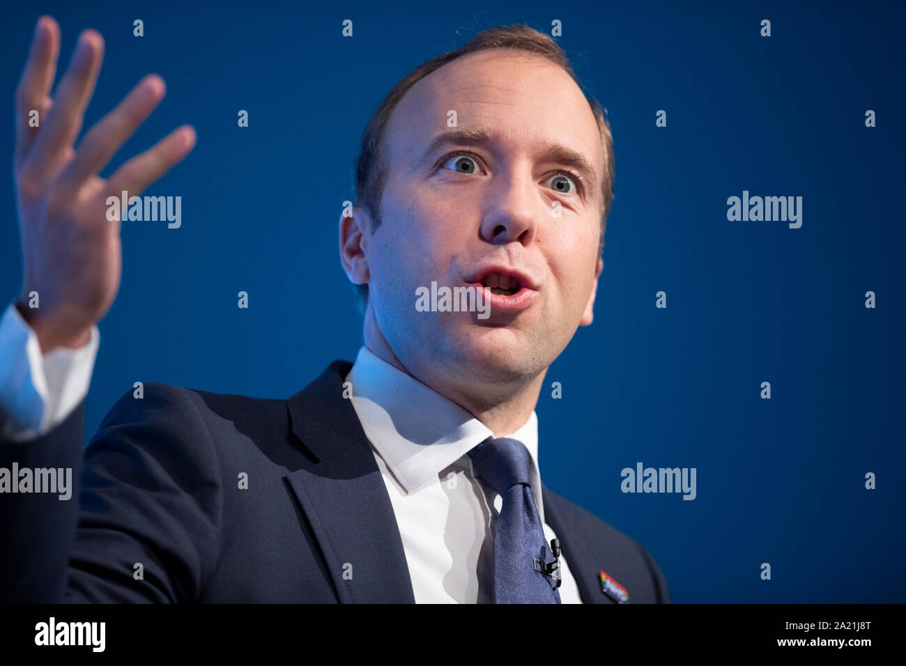Manchester, UK. 30th Sep, 2019. Matt Hancock, Secretary of State for Health and Social Care and MP for West Suffolk speaks at day two of the Conservative Party Conference in Manchester. Credit: Russell Hart/Alamy Live News Stock Photo