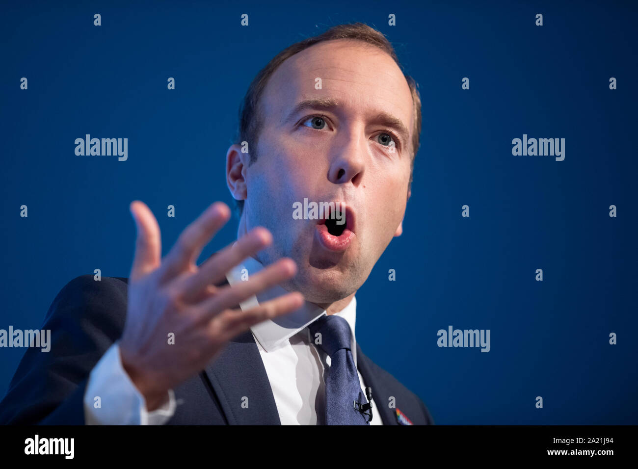 Manchester, UK. 30th Sep, 2019. Matt Hancock, Secretary of State for Health and Social Care and MP for West Suffolk speaks at day two of the Conservative Party Conference in Manchester. Credit: Russell Hart/Alamy Live News Stock Photo