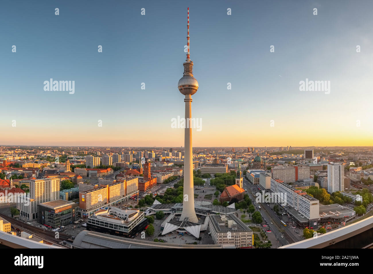 Berlin TV Tower at Alexander Platz at summer in Berlin Stock Photo