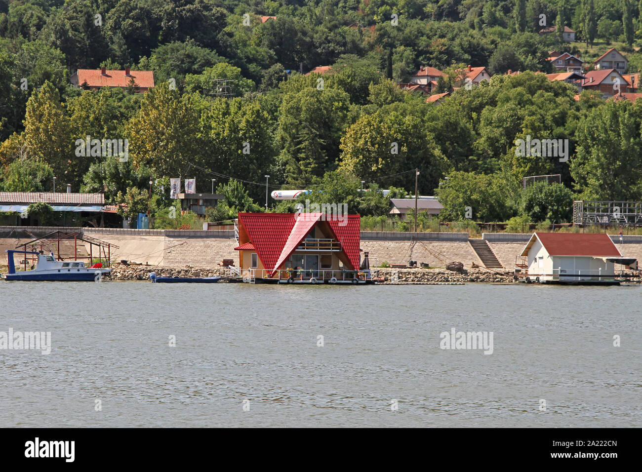 Townhouses on the Danube River Bank, Panchevo, Serbia. Stock Photo