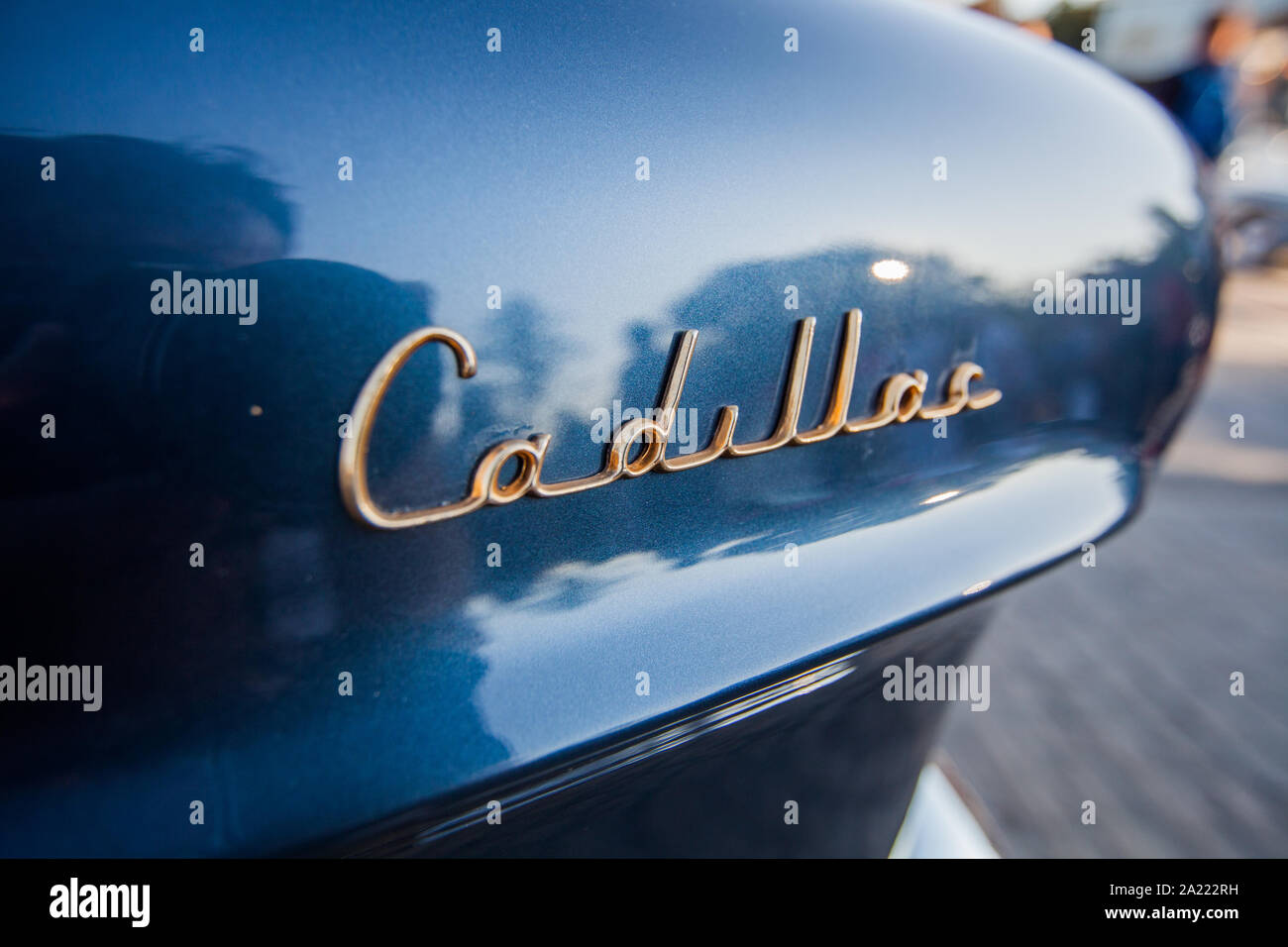 Cadillac car logo, closeup view of the sign at old-timer car. Stock Photo