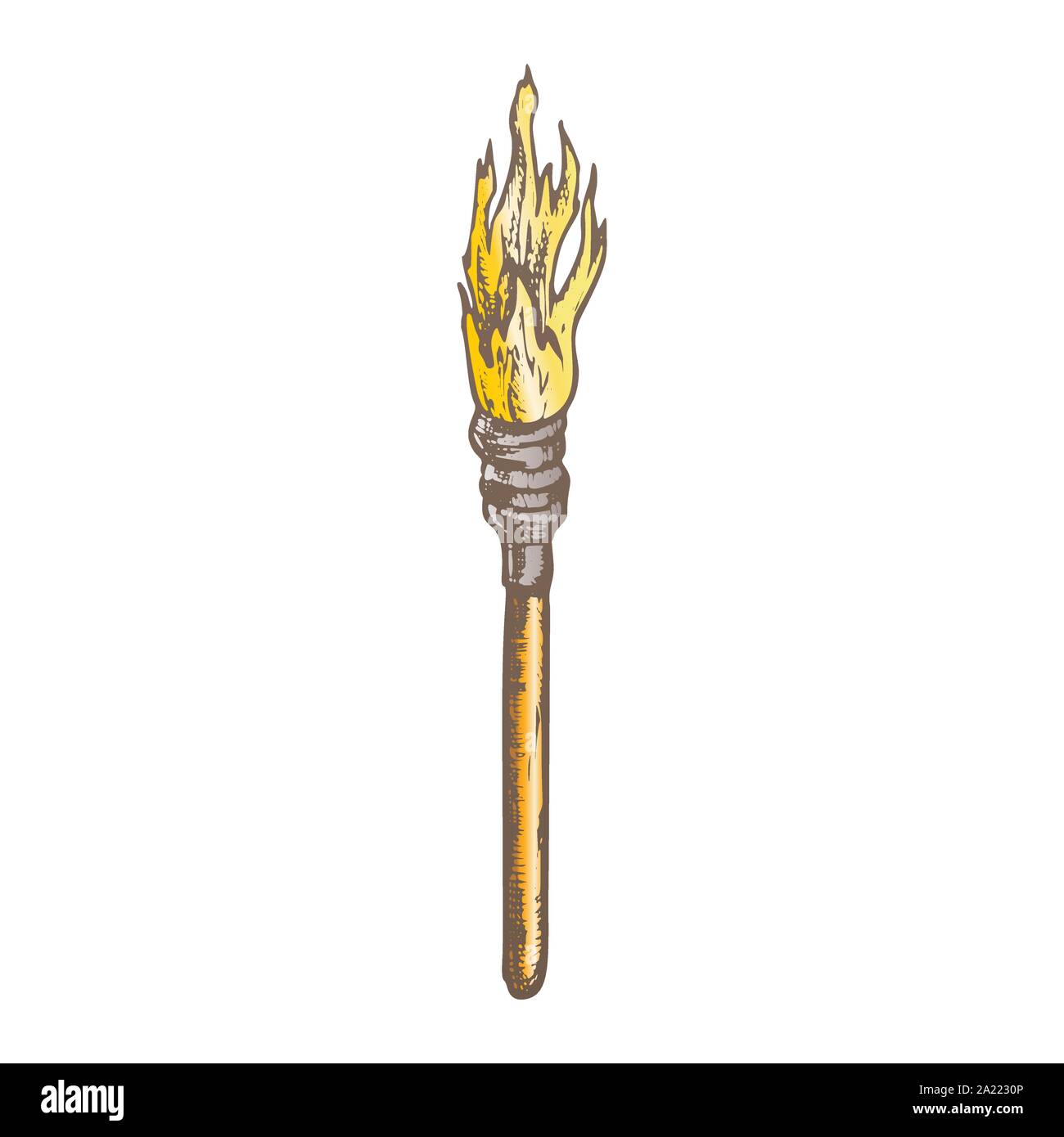 Torch Decorative Wooden Stick With Fire Color Vector Stock Vector Image