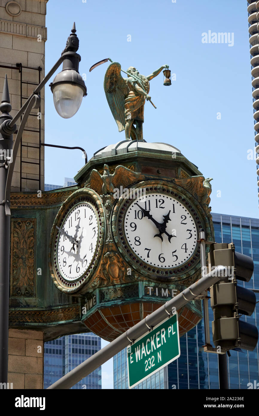 chicagos father time clock jewelers building ornate display chicago