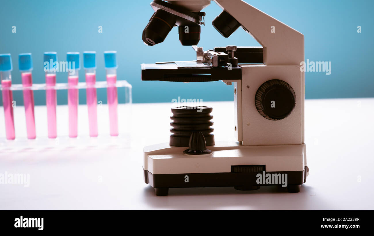 Test tubes and flasks and microscope in a chemical laboratory Stock ...