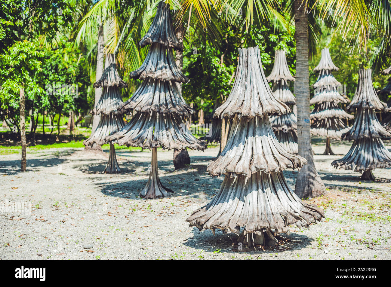 Christmas trees made from recycled materials from old palm branches