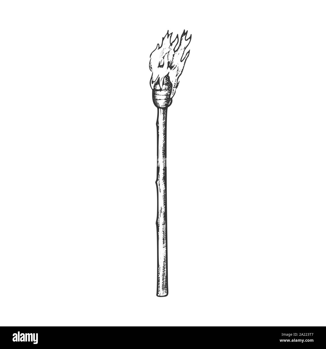 Torch Tall Handmade Wood Burning Stick Ink Vector Stock Vector Image