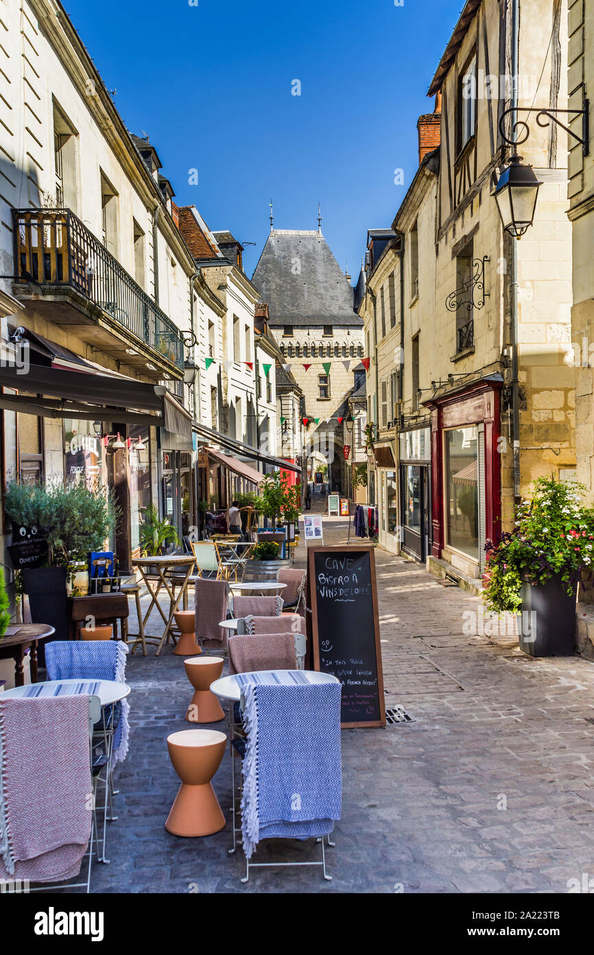 Cafés, restaurants and shops on the Grande Rue, Loches, Indre-et-Loire,  France Stock Photo - Alamy