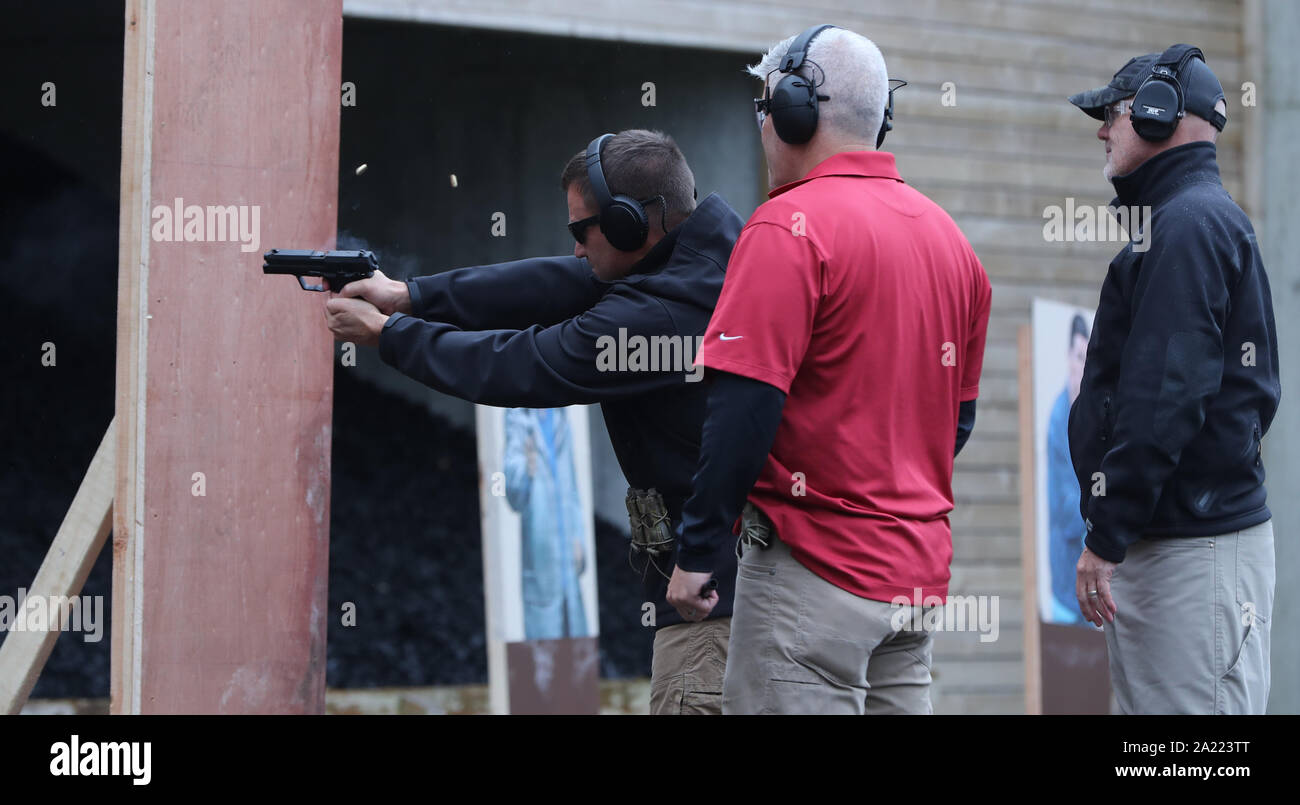 Firearms Instructors from the FBI assess Students taking part in the Nato Commanders Counter Marauding Terrorist Attack (CCMTA) training Course at the Curragh Camp in Kildare. Stock Photo