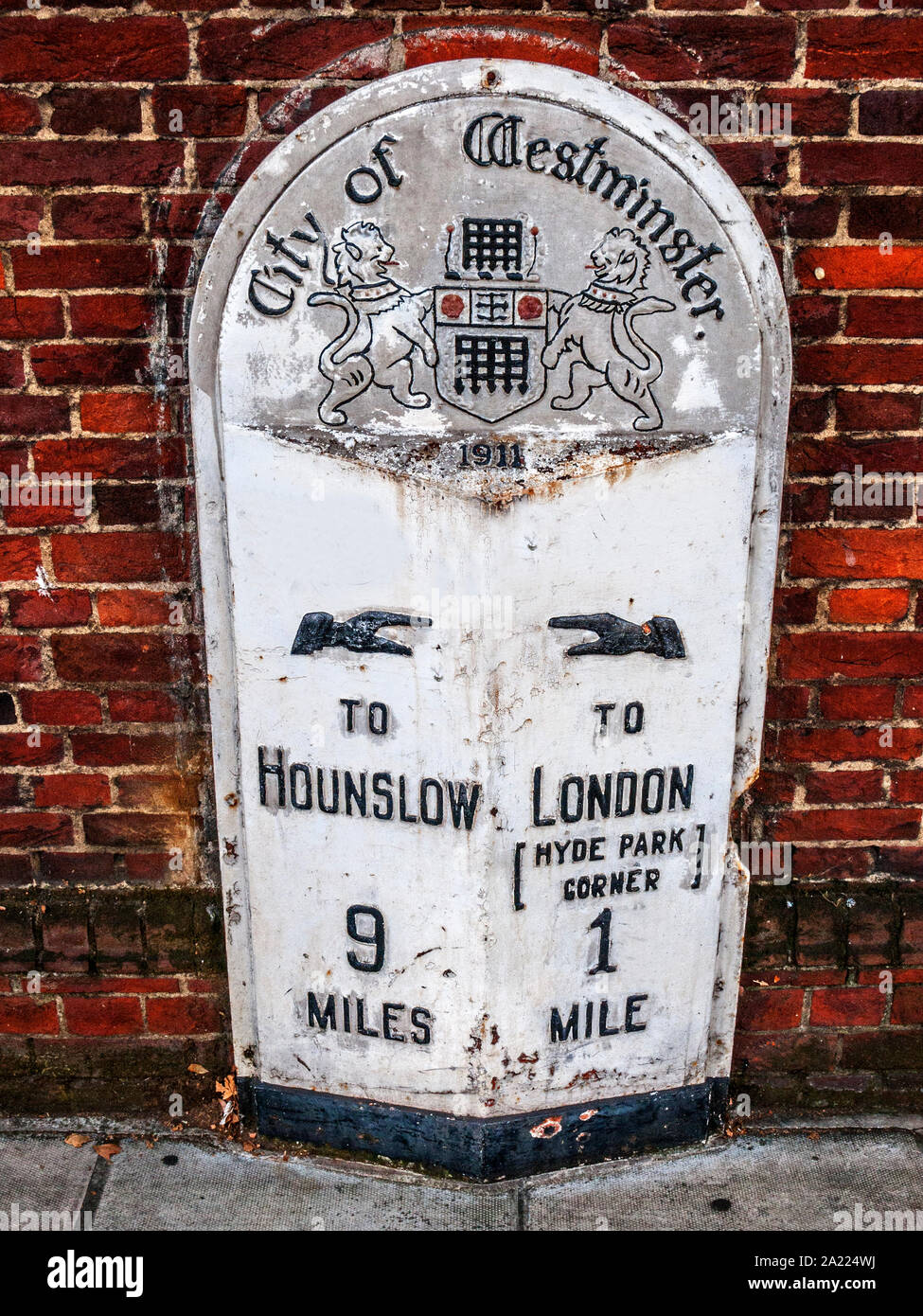 City of Westminster Milestone, Kensington Road, London Stock Photo