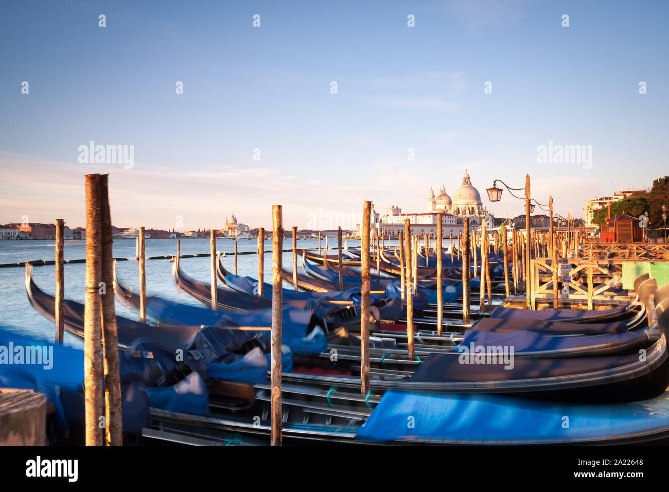 Gondolas at sunrice on the Grande Canal Vencice Italy Stock Photo