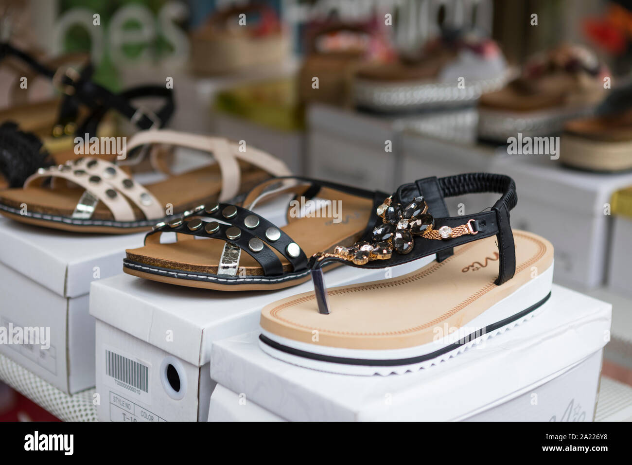 Shoes and sandals for sale at a shop in Germany Stock Photo