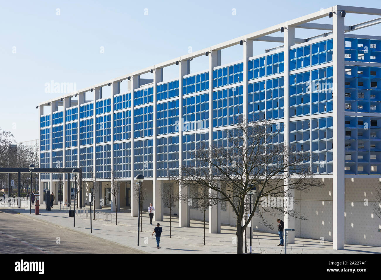 Perspective along car park building. Centre MK, Milton Keynes, United Kingdom. Architect: Leslie Jones Architecture, 2019. Stock Photo