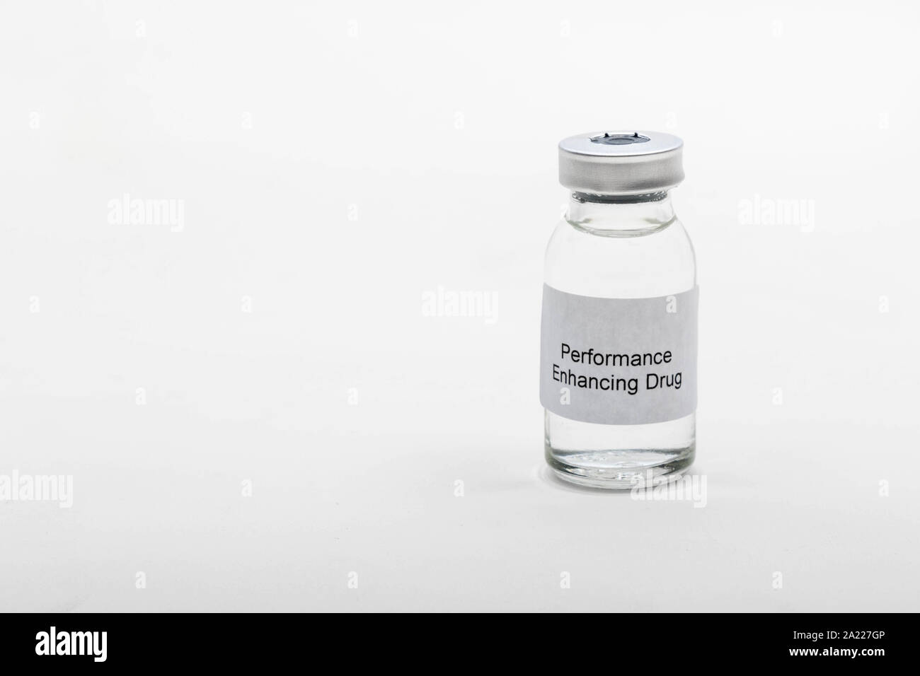 Medical concept showing medical a medical vial reading Performance Enhancing Drug Stock Photo