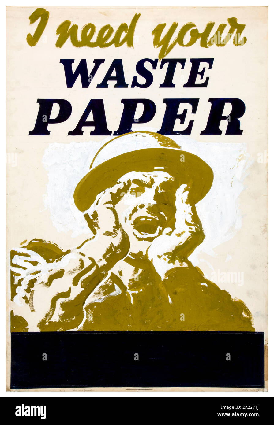 British, WW2, Salvage, I need your waste paper, (infantry soldier figure calling), poster, 1939-1946 Stock Photo