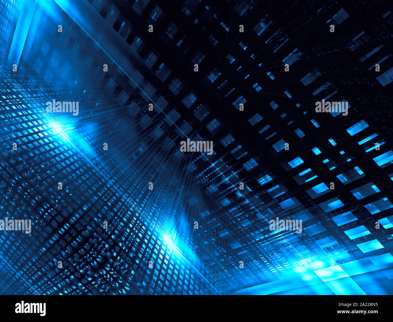 Abstract blue glowing grid - digitally generated image Stock Photo