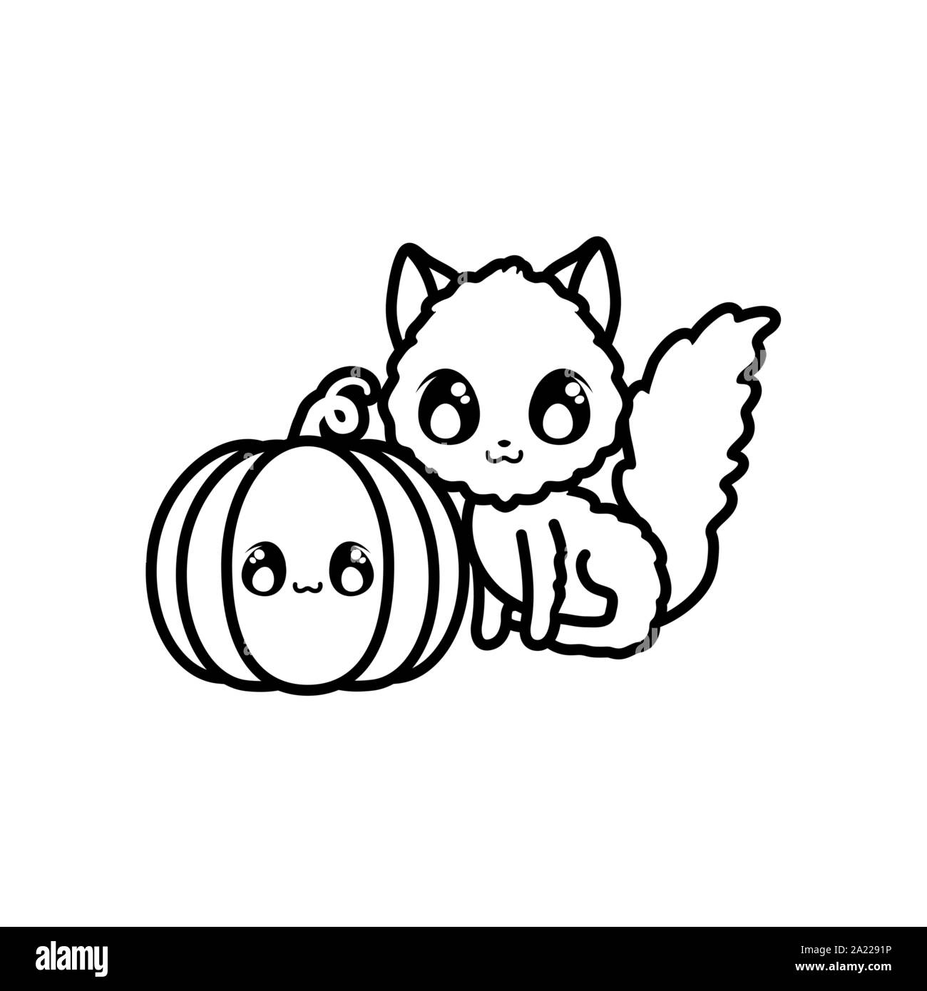 cute cat with pumpkin on white background vector illustration design ...
