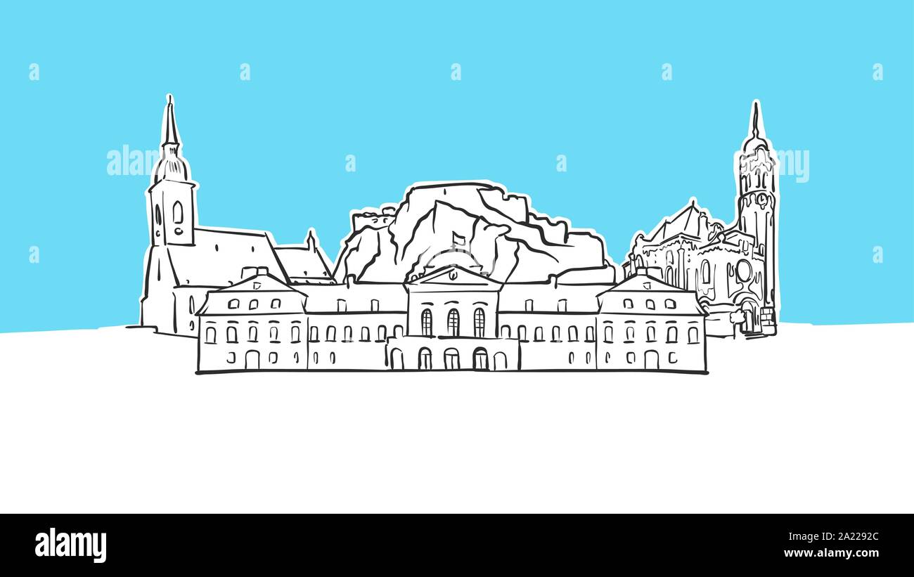 San Marino Lineart Vector Sketch. and Drawn Illustration on blue ...