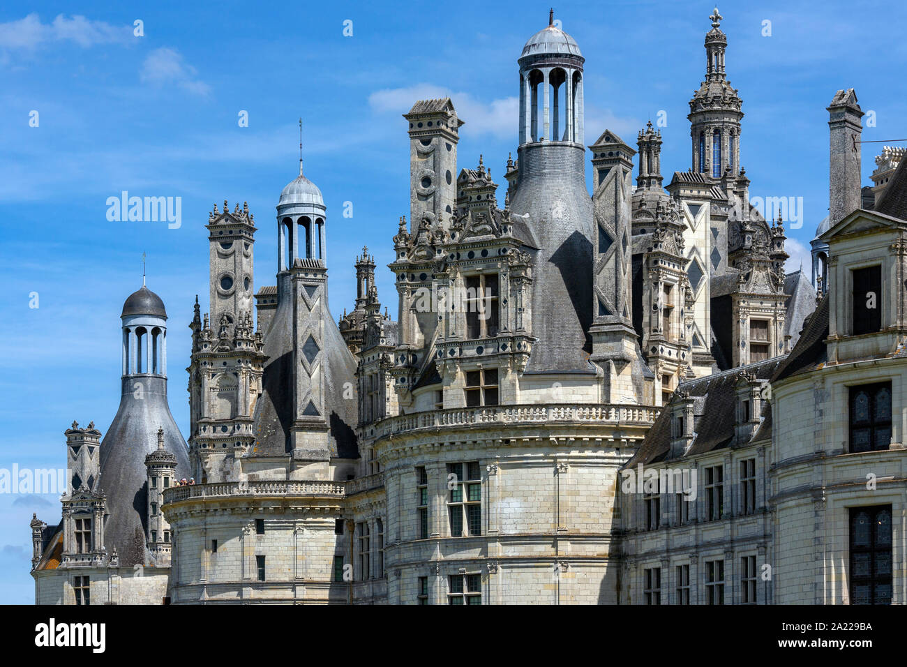 Loire Valley. France. 07.22.12. Chateau de Chambord with the River Cosson in the foreground in the Loire Valley in France. The 440 room chateau dates Stock Photo