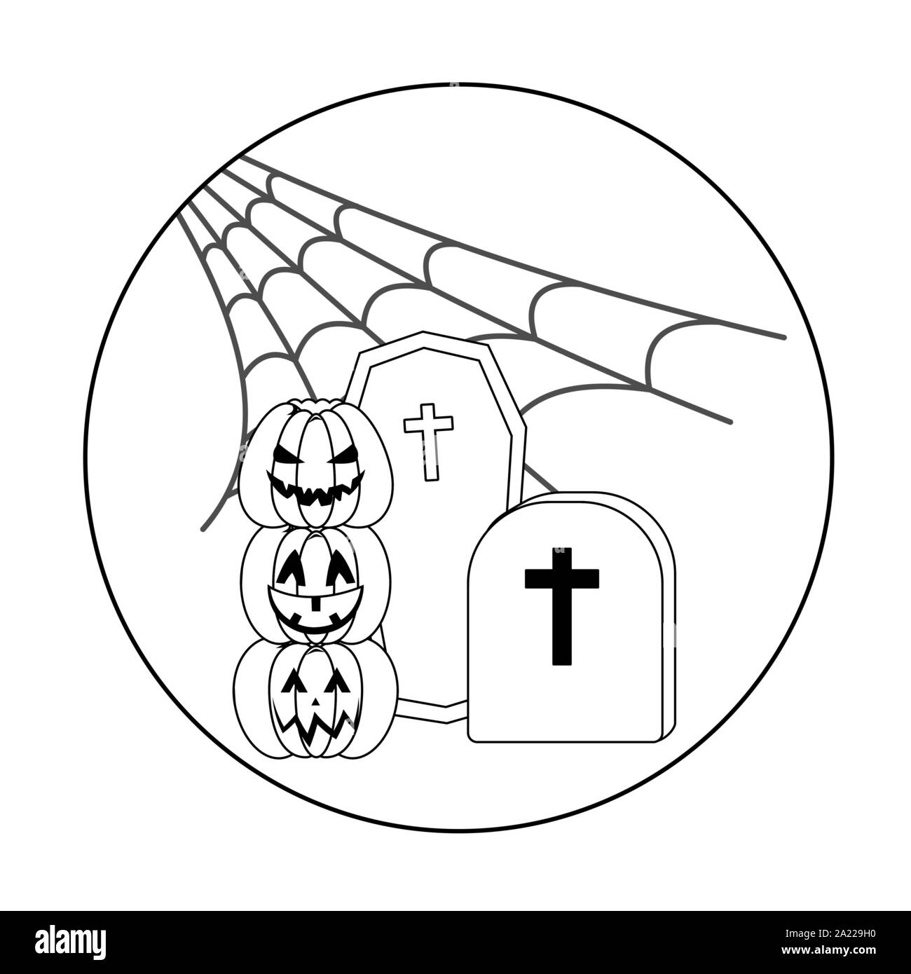 scene of pumpkin with icons halloween vector illustration design Stock ...