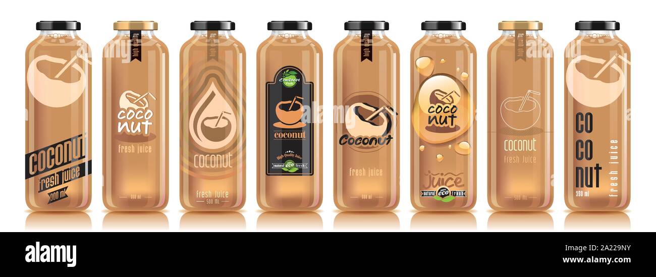 Vector coconut juice, glass fruit bottle set Stock Vector Image & Art ...