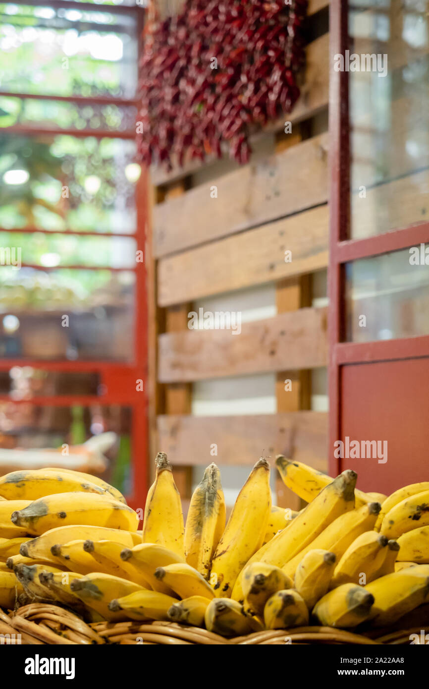 Banana stand on the market on holidays Stock Photo Alamy