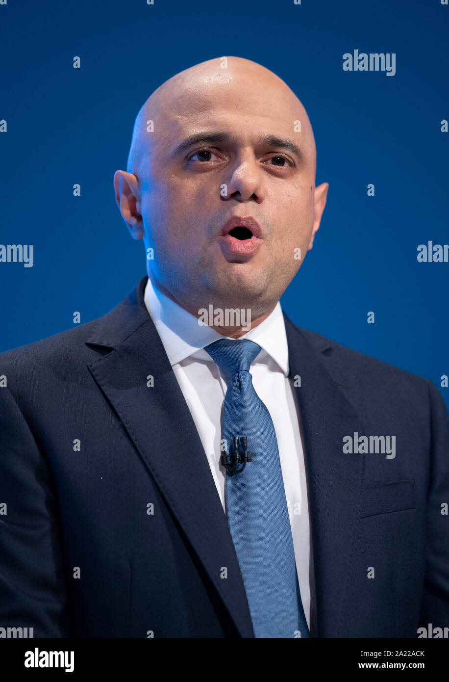 Manchester, UK. 30th Sep, 2019. Sajid Javid, Chancellor of the Exchequer and MP for Bromsgrove speaks at day two of the Conservative Party Conference in Manchester. Credit: Russell Hart/Alamy Live News Stock Photo