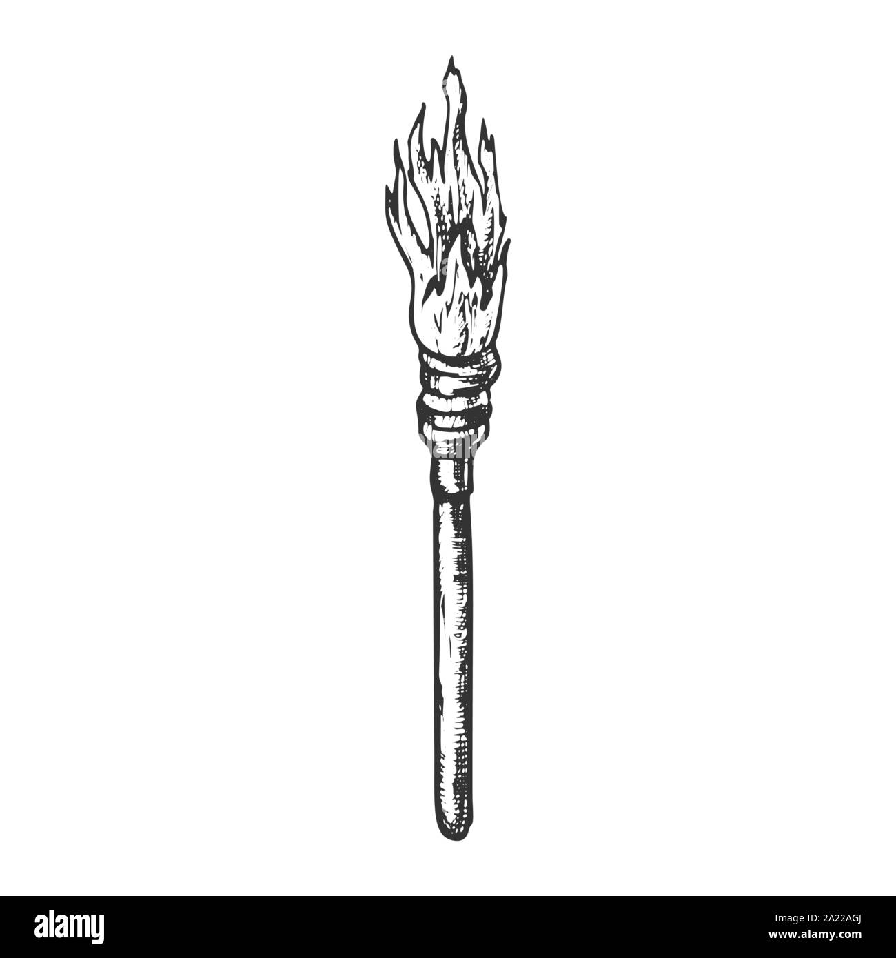 Torch Decorative Wooden Stick With Fire Ink Vector Stock Vector Image