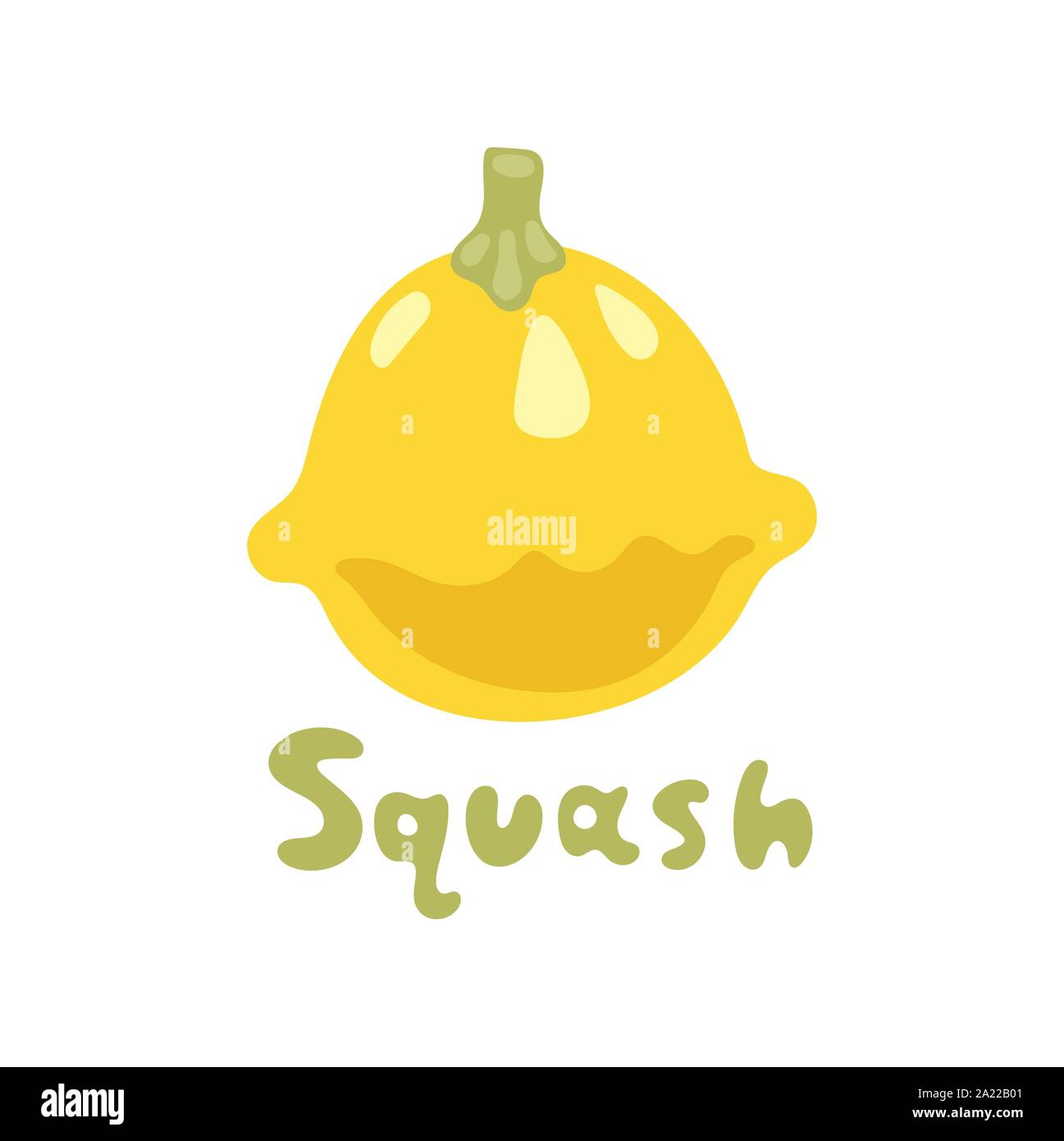 Seasonal squash, gourd vegetable vector illustration. Patty pan squash. Green and yellow image isolated on white background. Stock Vector