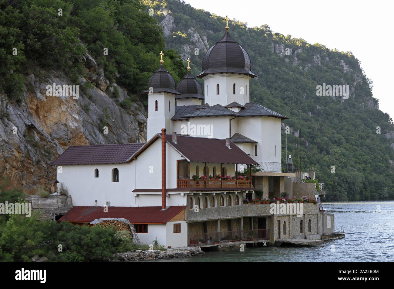 Manastirea Mraconia Monastery, a monastery on the Romanian bank of the Danube River, border between Romania and Serbia, Dubova, Romania. Stock Photo