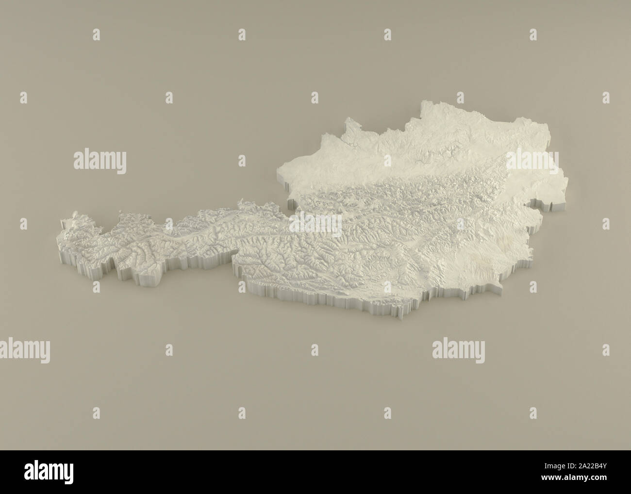 Extruded 3D political Map of Austria with relief as marble sculpture on a light beige background Stock Photo