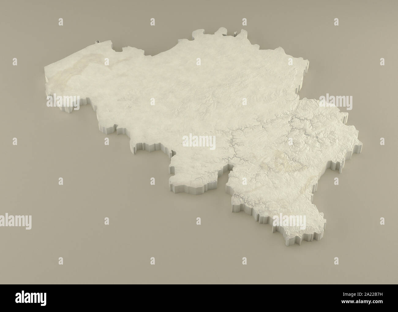 Extruded 3D political Map of Belgium with relief as marble sculpture on a light beige background Stock Photo