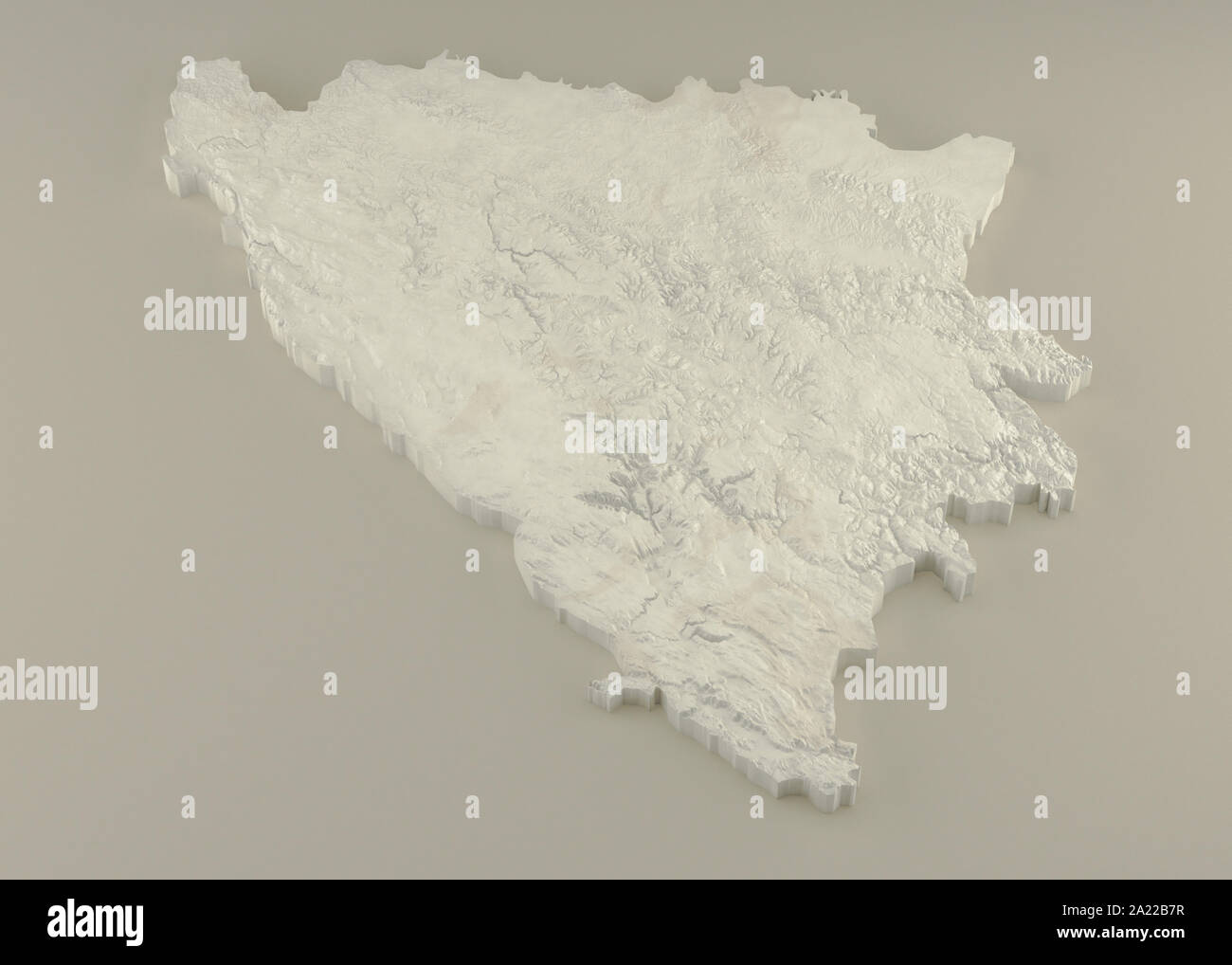 Extruded 3D political Map of Bosnia and Herzegovina with relief as marble sculpture on a light beige background Stock Photo