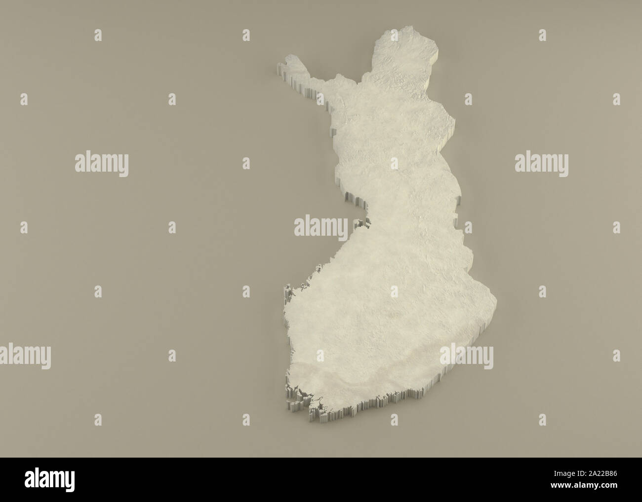 Extruded 3D political Map of Finland with relief as marble sculpture on a light beige background Stock Photo