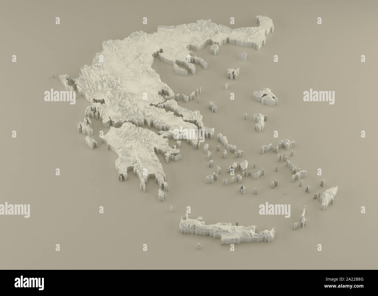 Extruded 3D political Map of Greece with relief as marble sculpture on a light beige background Stock Photo
