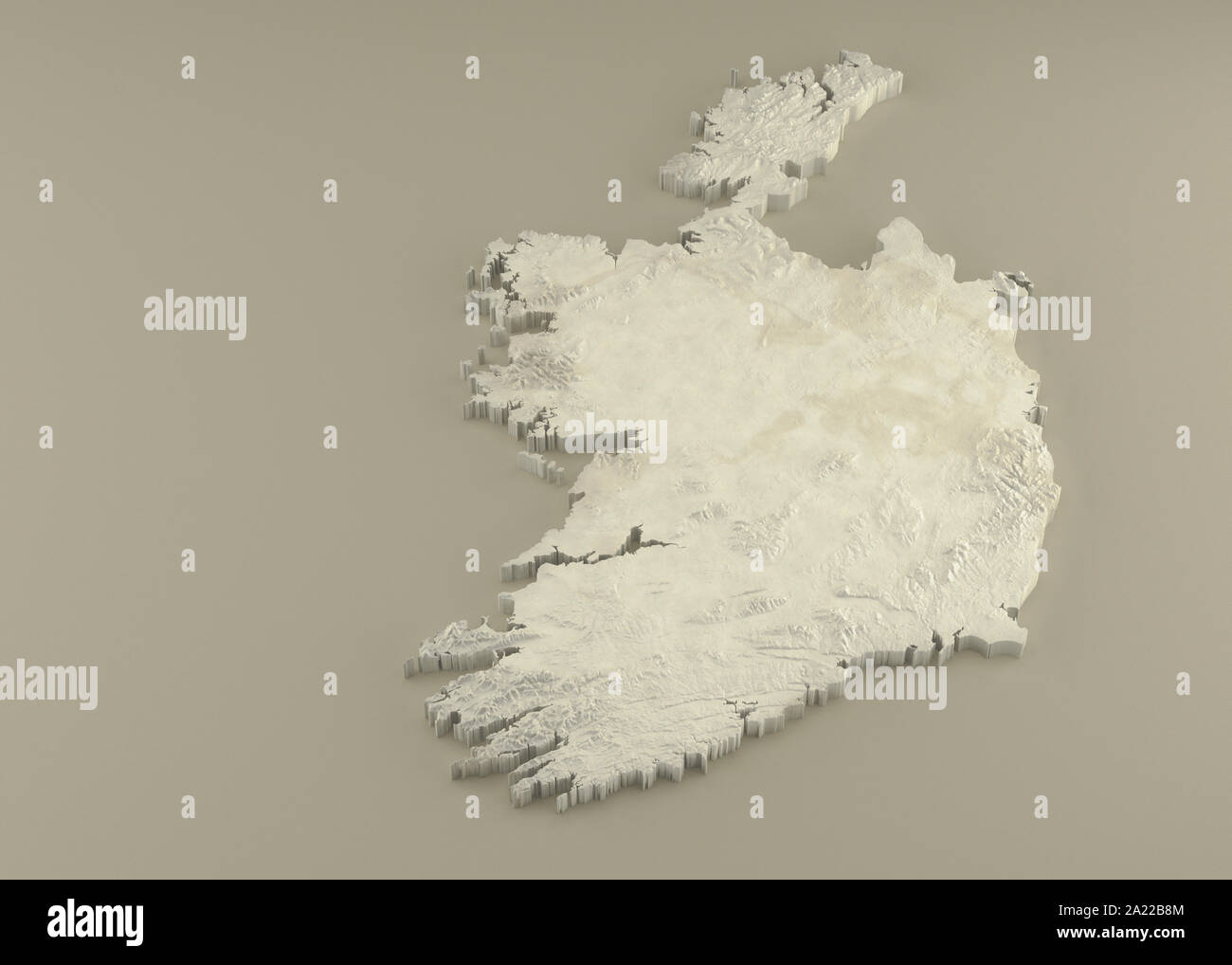 Extruded 3D political Map of Ireland with relief as marble sculpture on a light beige background Stock Photo