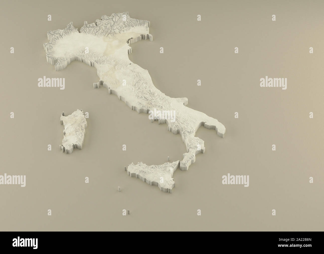 Extruded 3D political Map of Italy with relief as marble sculpture on a light beige background Stock Photo
