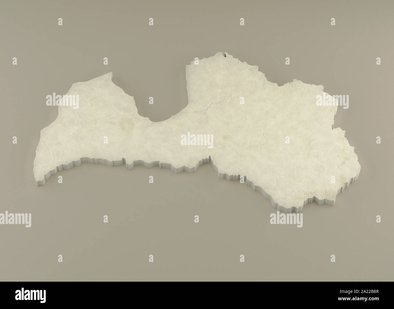 Extruded 3D political Map of Latvia with relief as marble sculpture on a light beige background Stock Photo