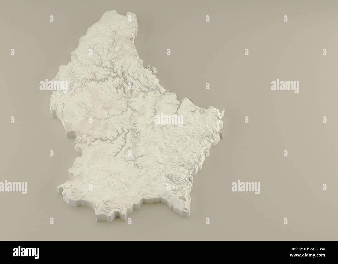 Extruded 3D political Map of Luxembourg with relief as marble sculpture on a light beige background Stock Photo