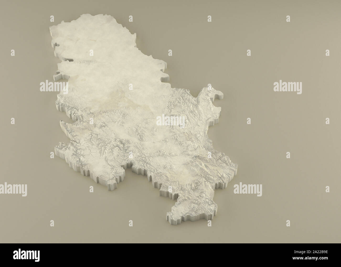 Extruded 3D political Map of Serbia with relief as marble sculpture on a light beige background Stock Photo